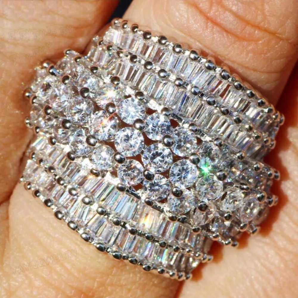 New Princess Cut 18  CT White Zircon Silver Ring